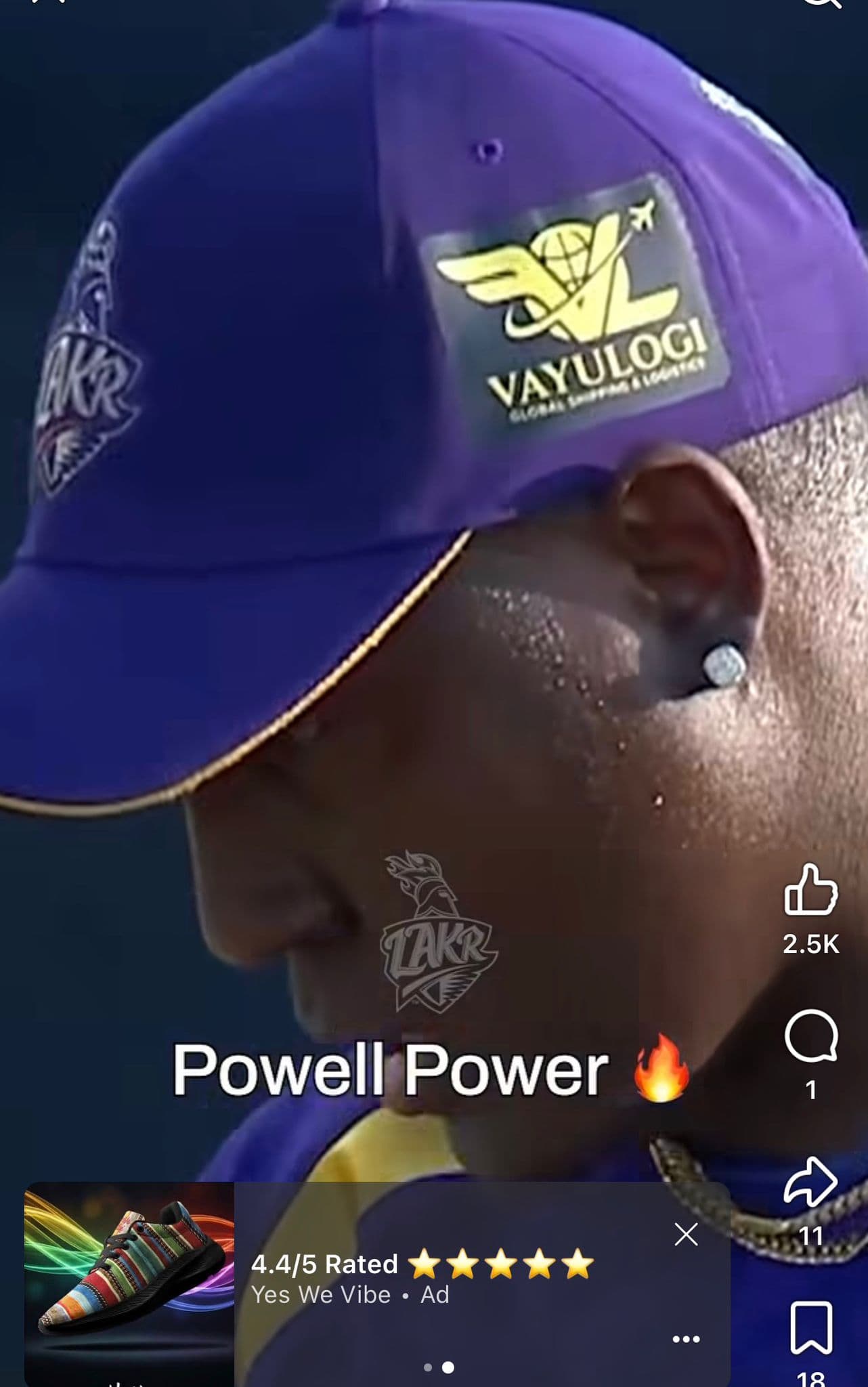 Vayulogi logo on an LA Knight Riders player's cap
